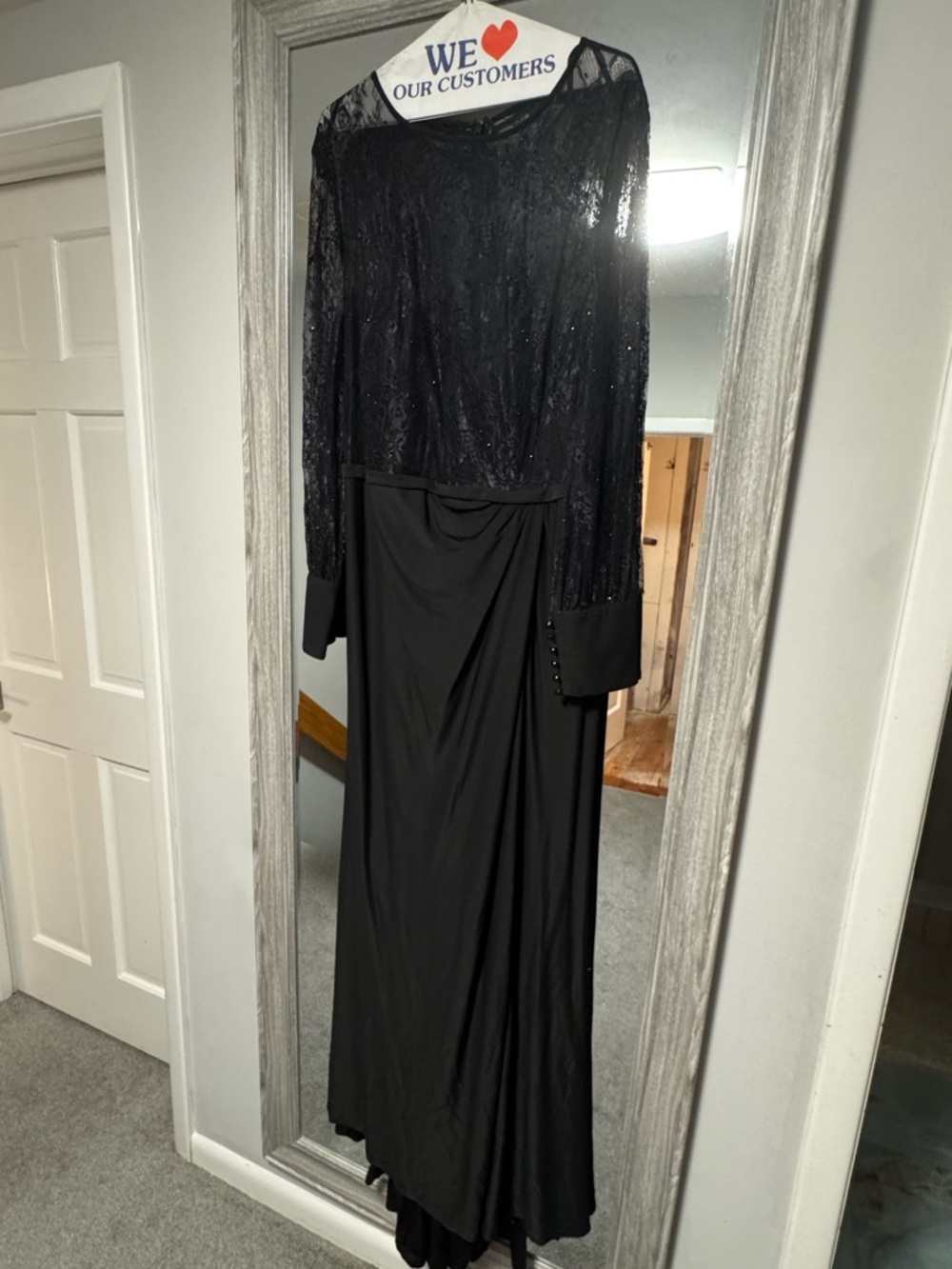 Mac Duggal Black Long Sleeve Sequin Lace Maxi Dress